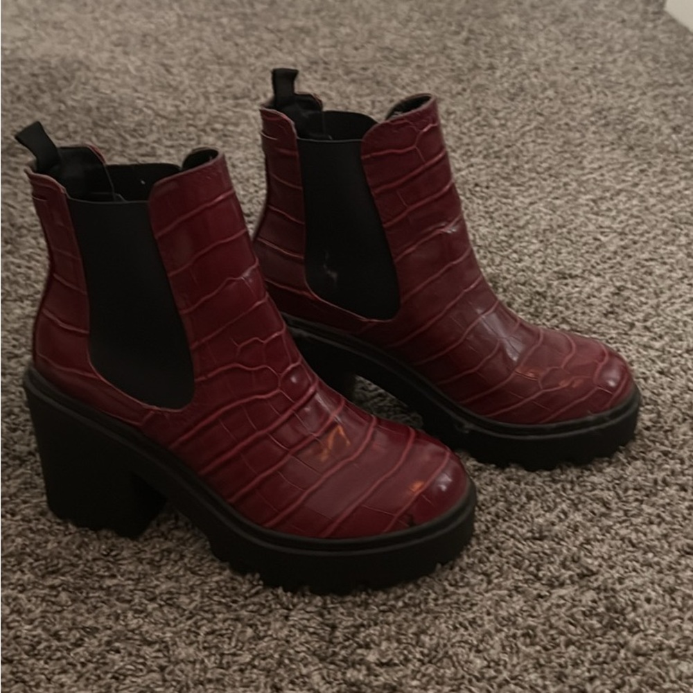 Urban Outfitters Red and Black Ankle Boots
